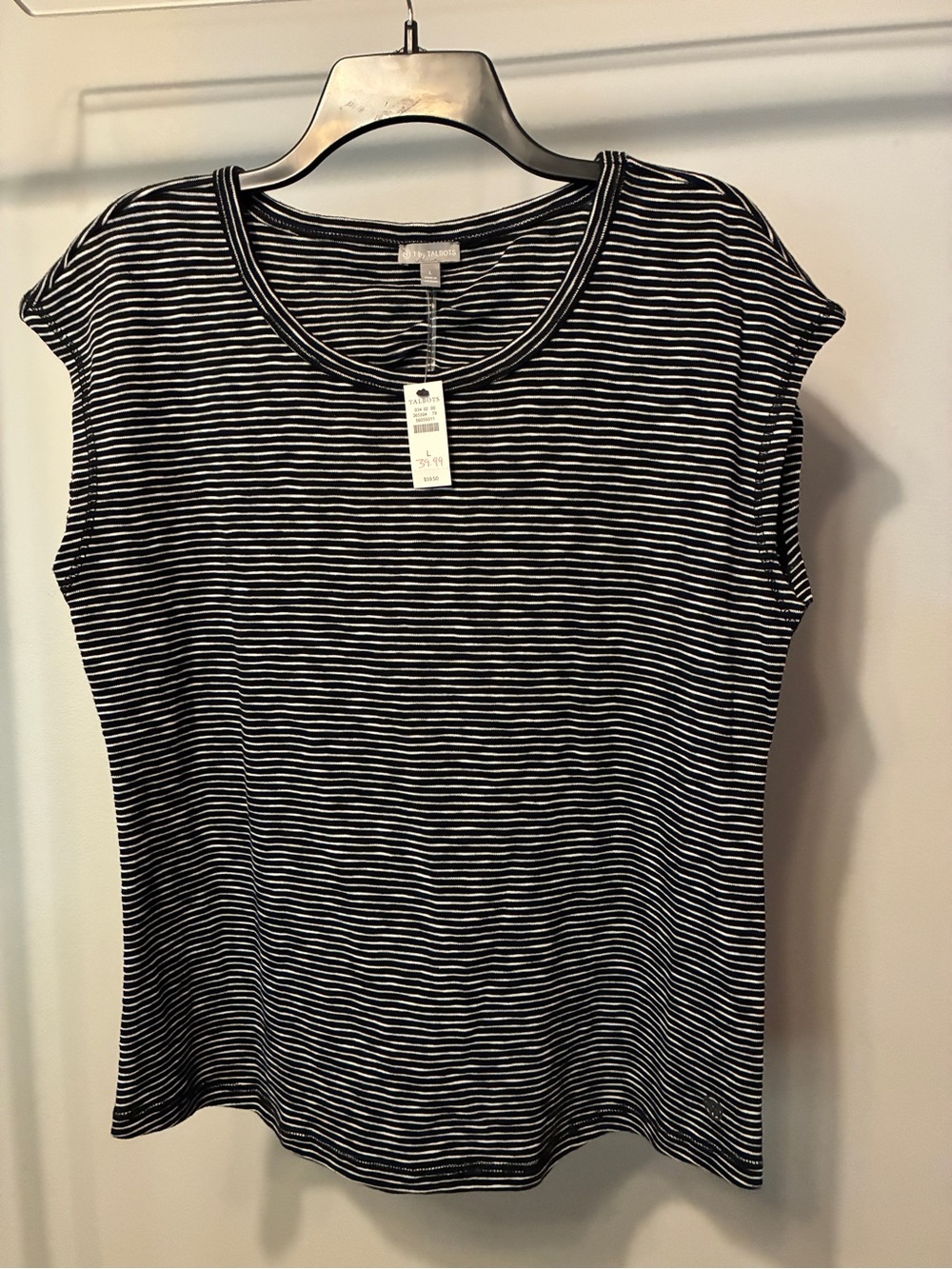 NWT T by Talbots Black and White Striped Short Sleeve Tee